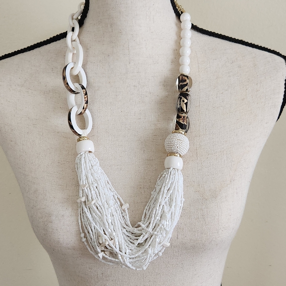 Chicos White Beaded Link Multi String Chunky Bold… - image 6